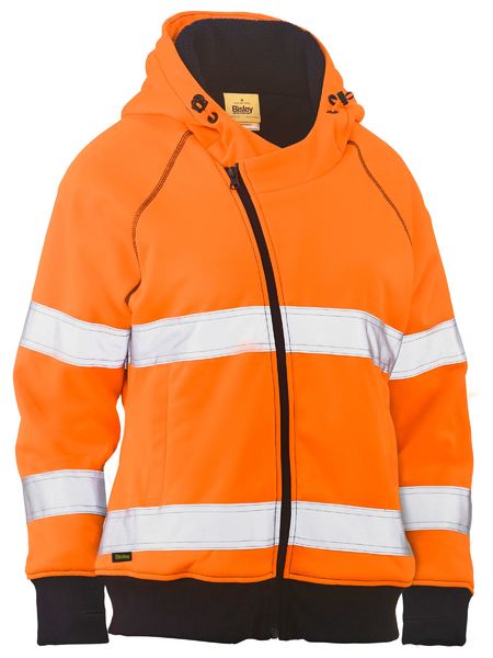 Women's Taped Hi Vis Fleece Zip Front Hoodie with Sherpa Lining - Image 2